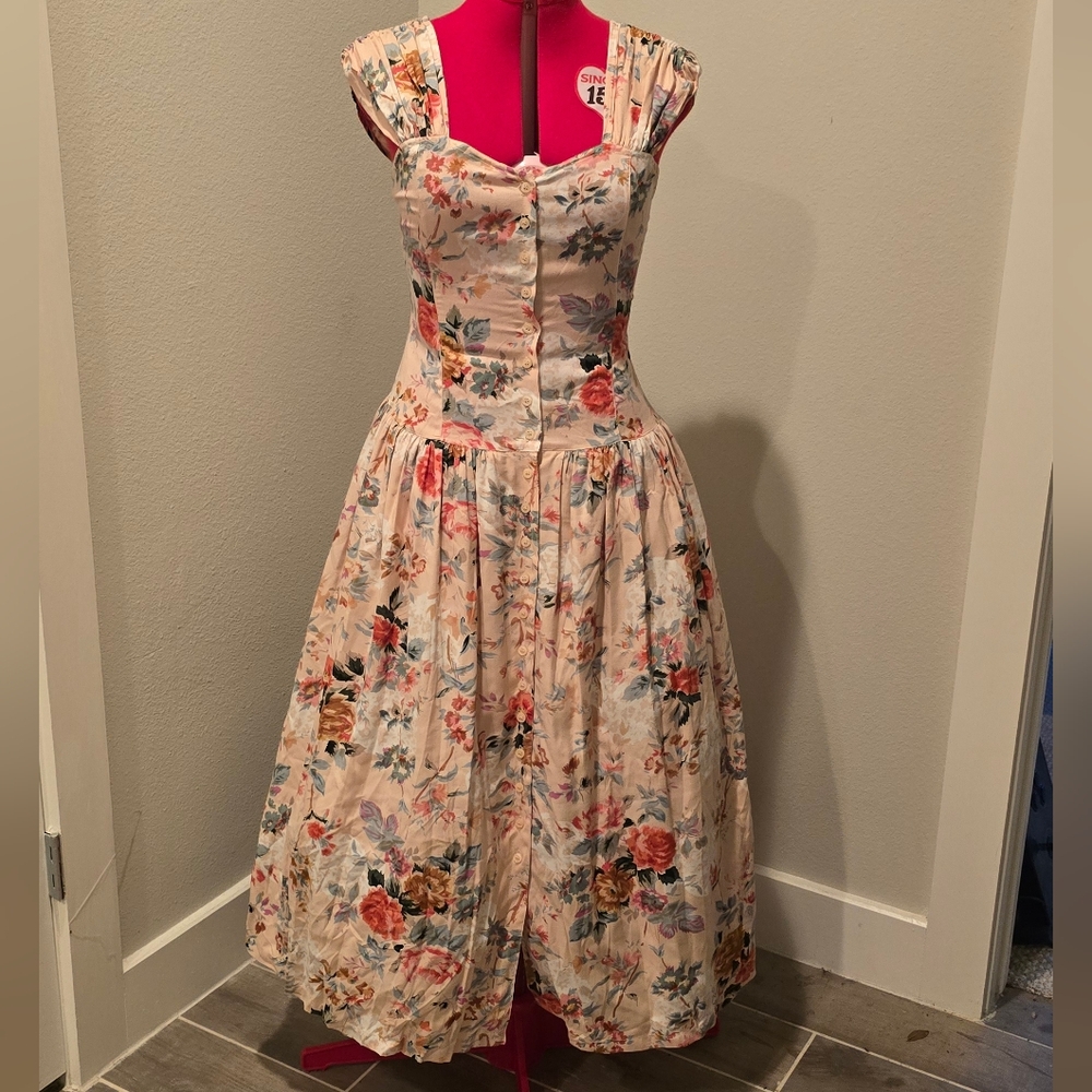 Bridgerton Regancy Fairycore Floral Button-Down Midi Dress